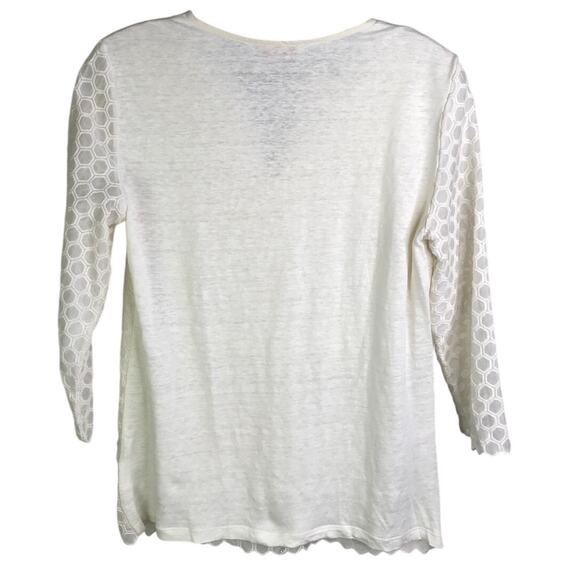 Tory Burch Top Womens Sz XS 52142111 Cream V-Neck 3/4 See Through Sleeve - Picture 4 of 9
